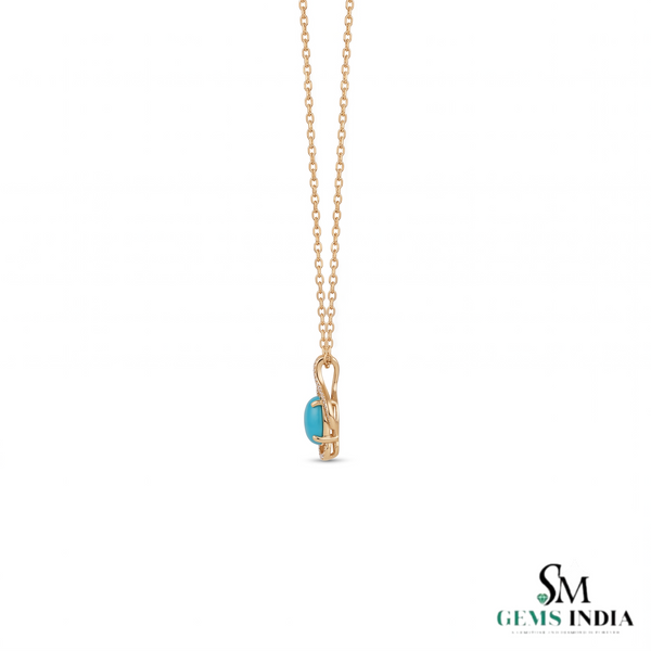 Vintage Turquoise Oval Pendant With Diamond Accent Swirl Design - Anniversary Gift