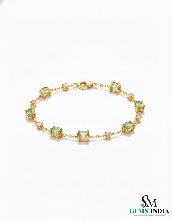 Oval Peridot Station Bracelet Delicate Green Gemstone Jewelry for Her