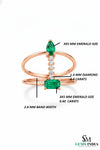 Pear & Emerald Cut Emerald Open Ring with Diamond Bar