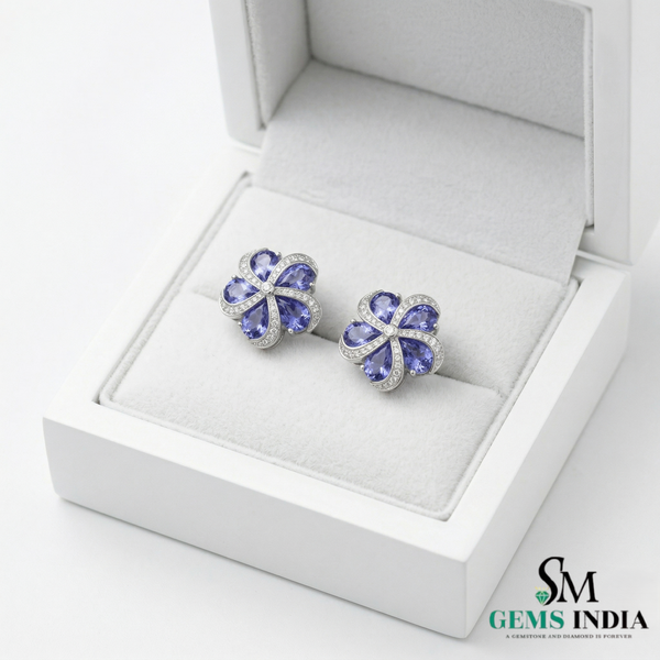 Elegant Tanzanite Blossom Stud Earrings with Diamonds