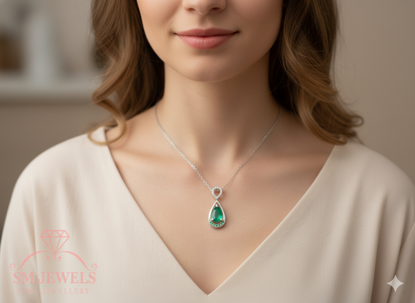 3.13 carat Genuine Emerald And Diamond Pendant for Woman's 14k Gold