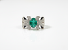 Oval Emerald And Diamond Engagement Ring in 18k Solid Gold Vintage Scroll Band Engagement Ring