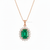 Natural Cushion Emerald Necklace in 14K Gold Diamond Halo Pendant for Her