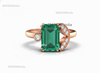 4.10 carat Modern Emerald cut Natural Emerald & Diamond Asymmetric Promise Ring in 14KGold
