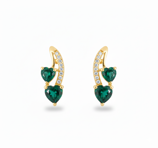 3.50 carat Green Natural Emerald Heart Drop Earrings Sparkling Diamond Curve