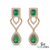 14K Gold Square Cut & Pear Emerald Diamond Dangle Earrings