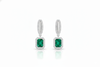 Royal Emerald cut Natural Emerald Halo Drops Earring– 14K Gold Dangle Elegance