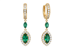 Marquise-Cut Natural Emerald Drop Earrings Diamond Halo Design