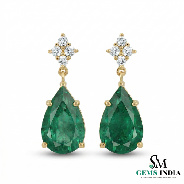 4.20 carat ear Cut Emerald Drop Earrings in Gold Elegant Drop Design
