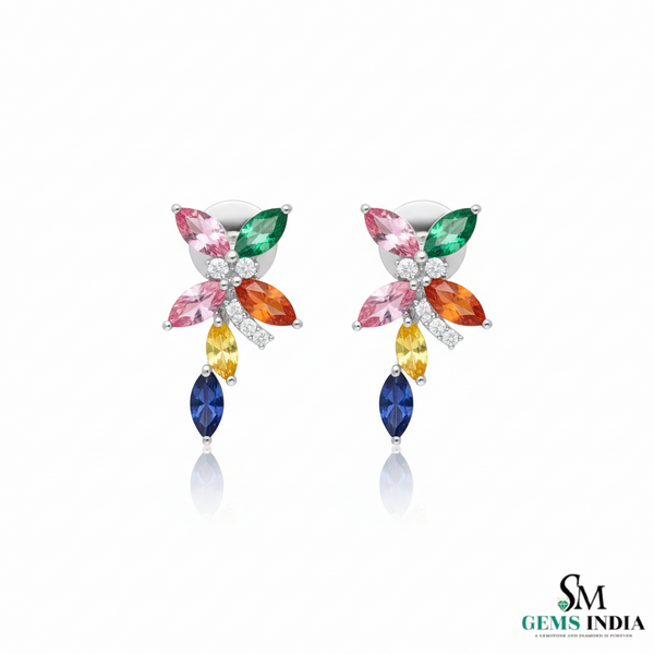 Multicolor Marquise Gemstone Floral Drop Earrings - Butterfly Flower Dangle Earrings