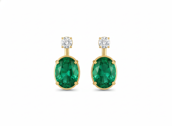 2.50 carat Oval shape Natural Emerald and Diamond Stud Earrings in 14k Gold