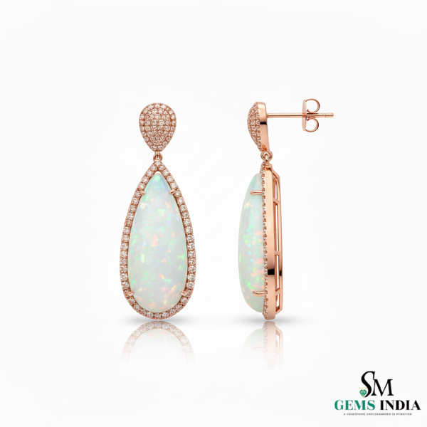 Pear Shape Opal Diamond Dangle Earring Bridal opal earrings