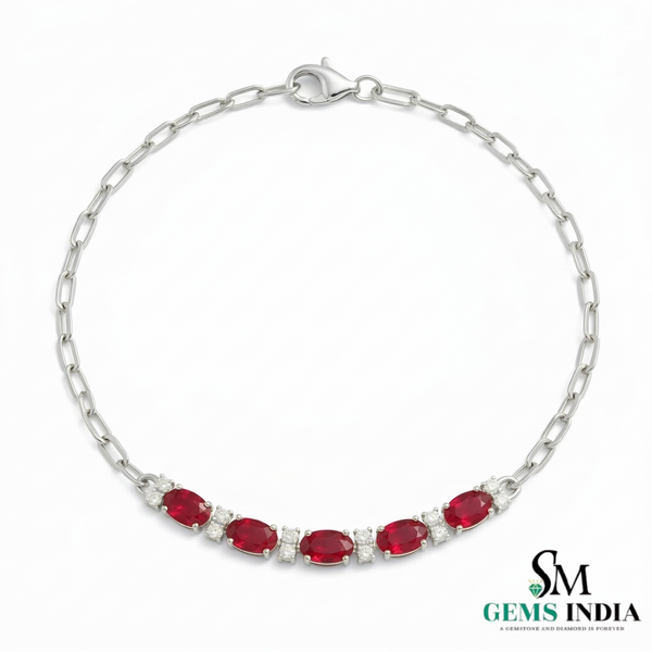 Oval Ruby Bracelet with Diamond Accents - Luxury July Birthstone Bracelet