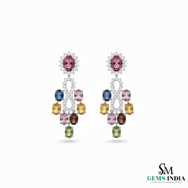 Oval shape Multicolor Gemstone Chandelier Earrings – Luxury Statement Drop Design