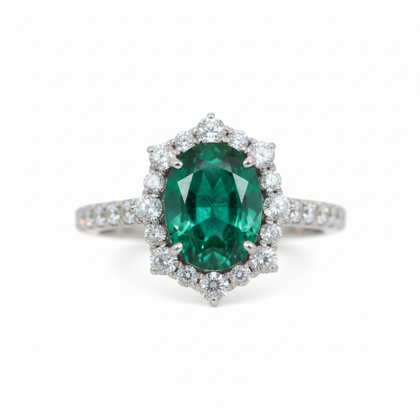 3.90 Carats Natural Zambian Emerald And Diamond Engagement Ring / Elegant May Birthstone Ring / Anniversary Wedding Gift Ring