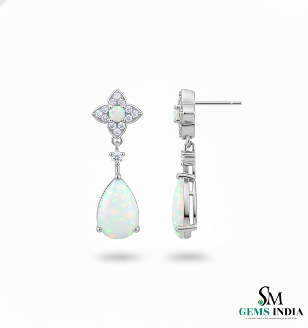 Pear Opal Stud with Round Opal Diamond Drop Earrings – October Birthstone