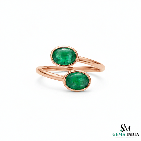 Double Oval Emerald Gold Ring – Modern Bypass Statement Ring