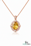 Elegant Oval Natural Citrine Gemstone Diamond Halo Pendant - Gift For Her