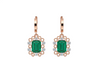 Gold Drop Earrings with Emerald cut Natural Green Stone & Sparkling Halo