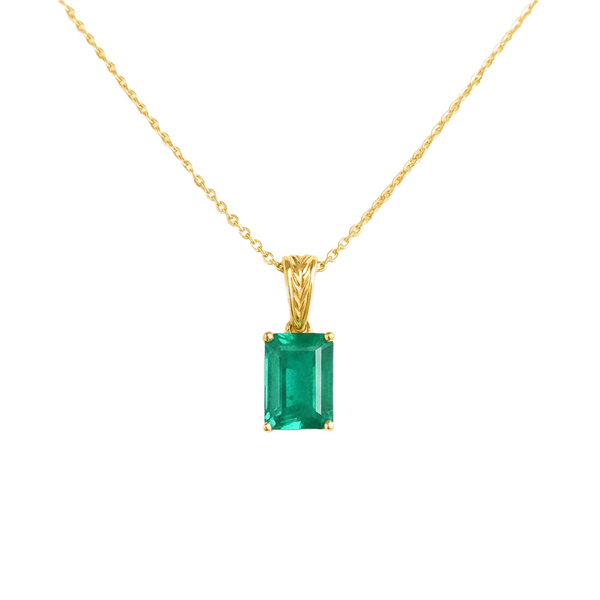 1.10 carat 14K Gold Natural Emerald Pendant Elegant Emerald-Cut Design