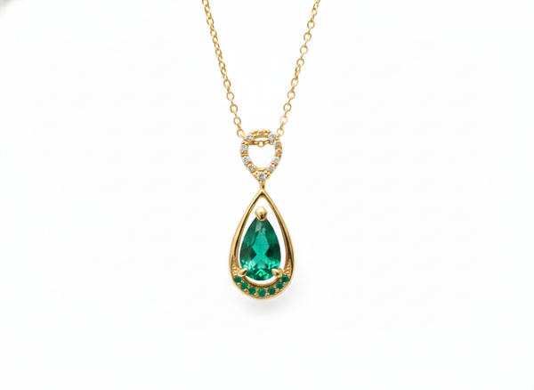 3.13 carat Genuine Emerald And Diamond Pendant for Woman's 14k Gold