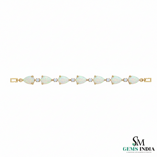 Pear Opal & Diamond Tennis Bracelet in 14K and 18K Gold – Fine Gold Jewelry