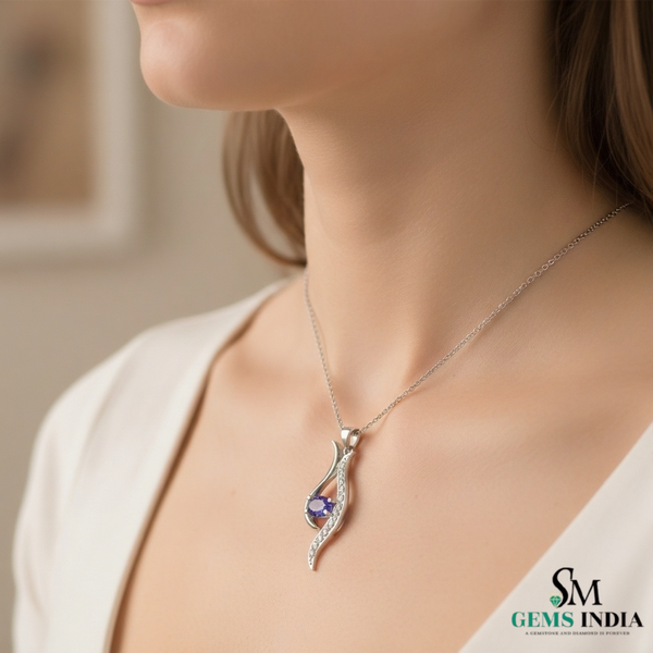 Natural Oval Tanzanite Diamond Accent Gold Pendant - anniversary gift for her