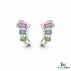 Multicolor Baguette Sapphire & Diamond Hoop Earrings