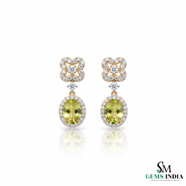 Green Oval Peridot & Diamond Luxury Drop Earrings