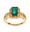 3.20 Carats Natural Emerald Twisted Emerald And Diamond Engagement Ring
