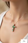 Elegant Emerald and Diamond Faith Cross Pendant for Women Symbolic Fine Jewelry Gift