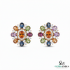 Pear shaped Multicolor Gemstone Floral Stud Earrings Diamond Accent Cluster Studs