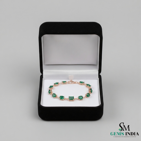 4.10 Carats Natural Emerald Oval And Diamond Bracelet - Fine Jewelry Gift