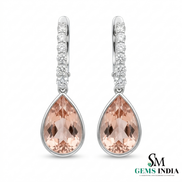 Teardrop Morganite & Diamond Dangle Earrings – Elegant Bridal Jewelry