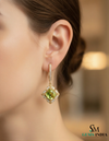 Cushion Cut Natural Peridot Diamond Dangle Earrings - Bridal gemstone earrings