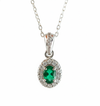 1.02 carat Oval shape Natural Green Emerald Halo Diamond Pendant Necklace in 14K Gold