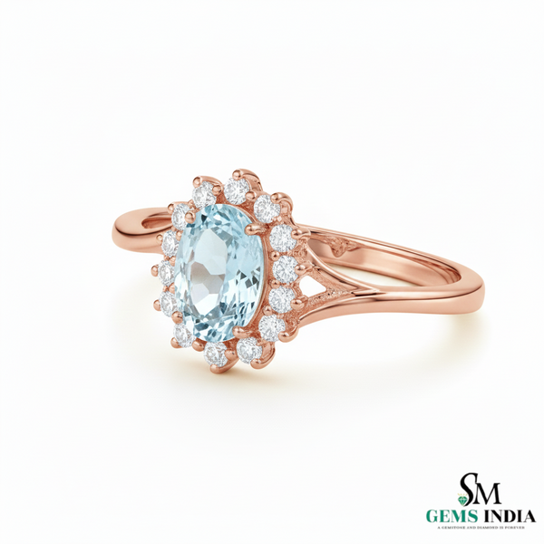 Classic Oval Aquamarine Diamond Engagement Ring