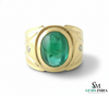 Men's Emerald Cabochon Ring: 14k Solid Gold Statement Ring