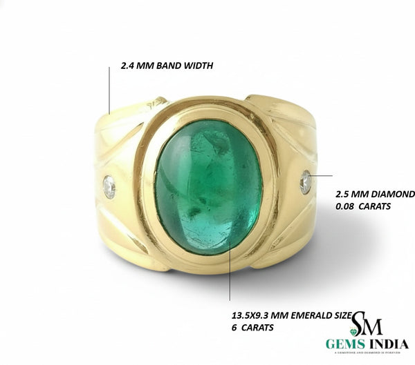 Men's Emerald Cabochon Ring: 14k Solid Gold Statement Ring