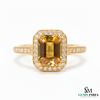 Elegant Emerald Cut Citrine Halo Ring for Women - November birthstone ring