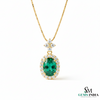 Oval Cut Natural Emerald Pendant with Diamond Halo Gemstone pendant for women
