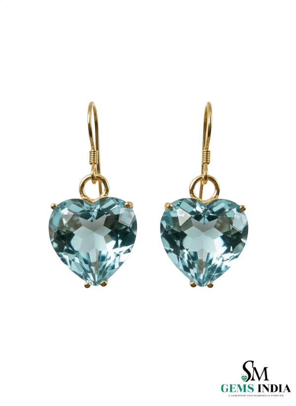 Heart Shape Natural Aquamarine Drop Earrings in 14k and 18k Gold