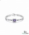 Emerald-Cut and Round Amethyst Diamond Halo Bracelet for Women