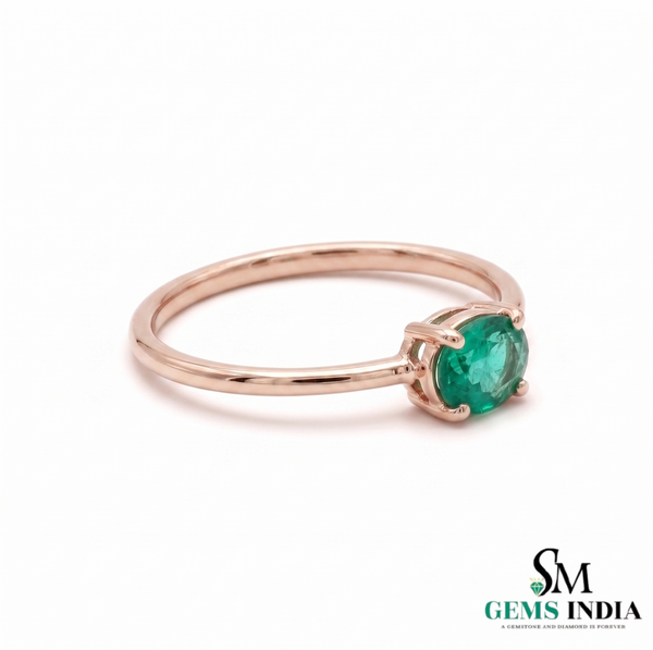 Natural Emerald Solitaire Ring – Oval Cut in 14K Gold