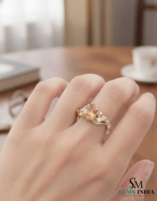 Pear Cut Citrine & Diamond Twist Ring in 14k and 18k Gold Elegant Gemstone Ring