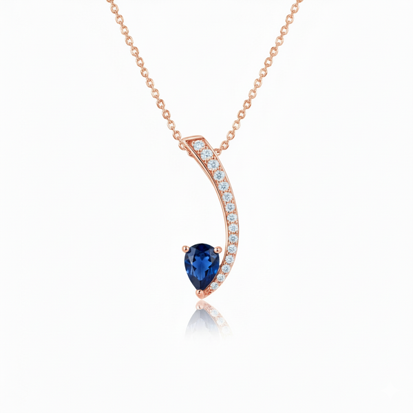 Pear Shaped Natural Blue Tanzanite & Diamond Curved Pendant