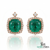 Cushion Cut Natural Emerald Halo Stud Earrings in 14K Gold Green Gemstone Gift for her