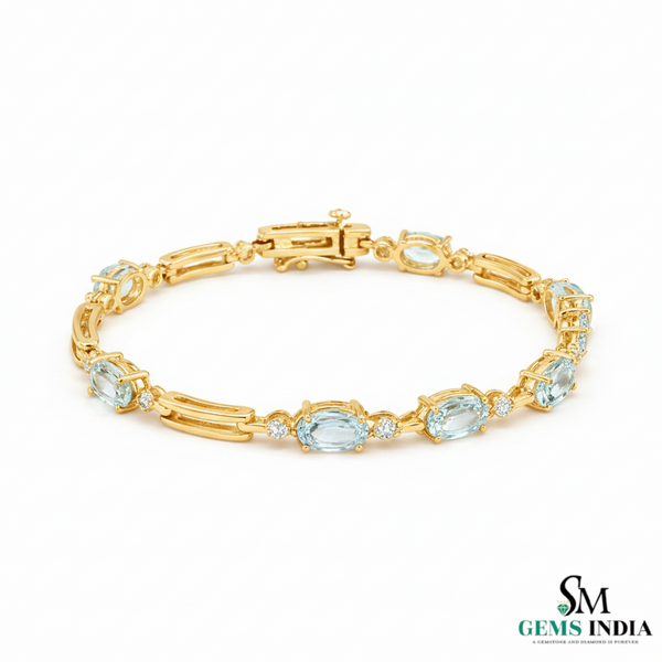 Elegant Oval Aquamarine Diamond Bracelet with Diamond Accents - Fine Jewelry