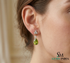 Green Peridot Teardrop Dangle Earrings with Diamond Accents - Fine Jewelry Gift for Her