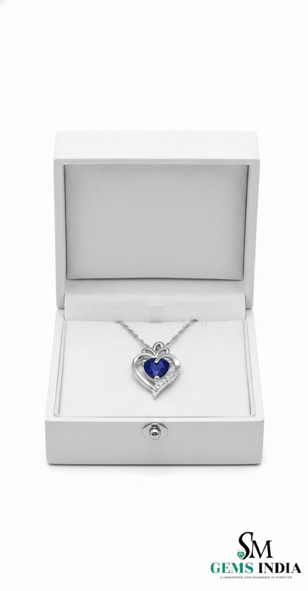Heart-Cut Blue SapphireDiamond Heart Pendant - Gold Heart Pendant
